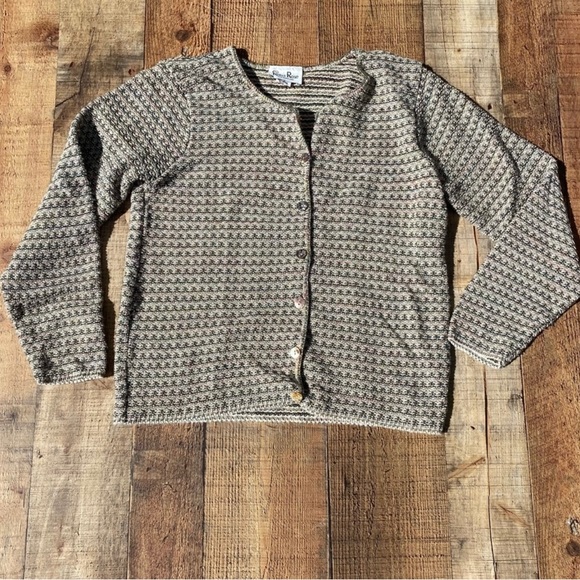 Vintage Sweaters - Vintage Cropped Knit Beige / Brown Cardigan Reba Rose Medium
